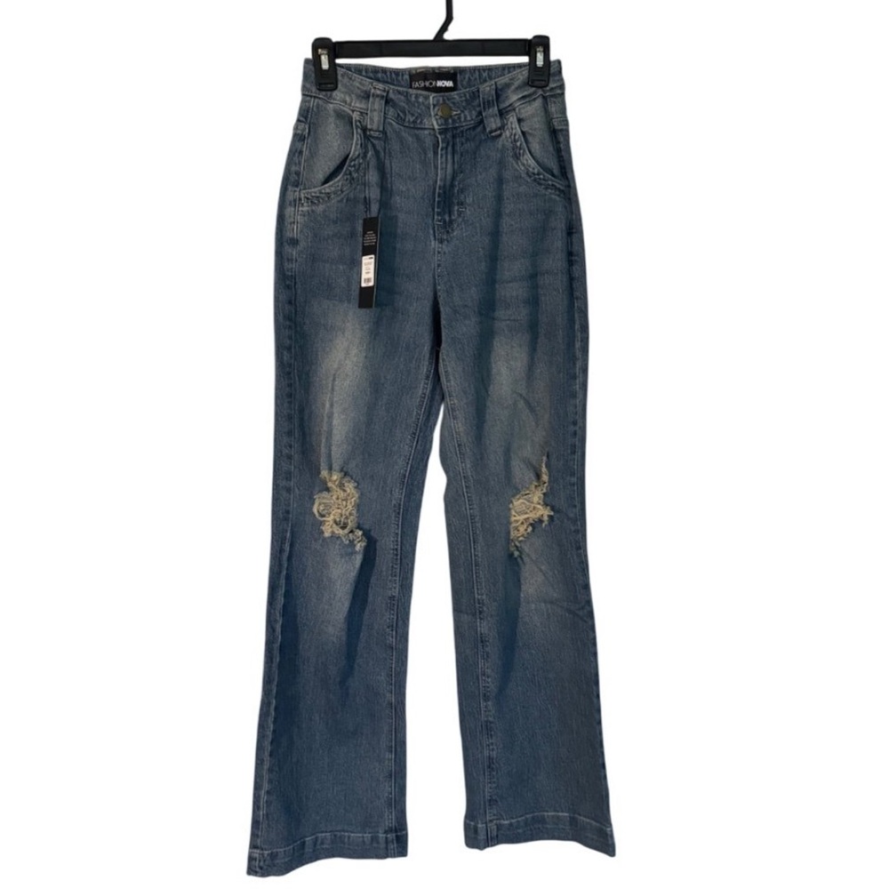 Fashion nova  how it goes ripped wide leg jeans  (size 0)
